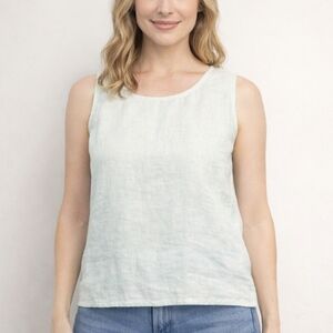 Edward Woman Irish Linen VNeck Sleeveless Top 2X Mint Green Embroidered Beads